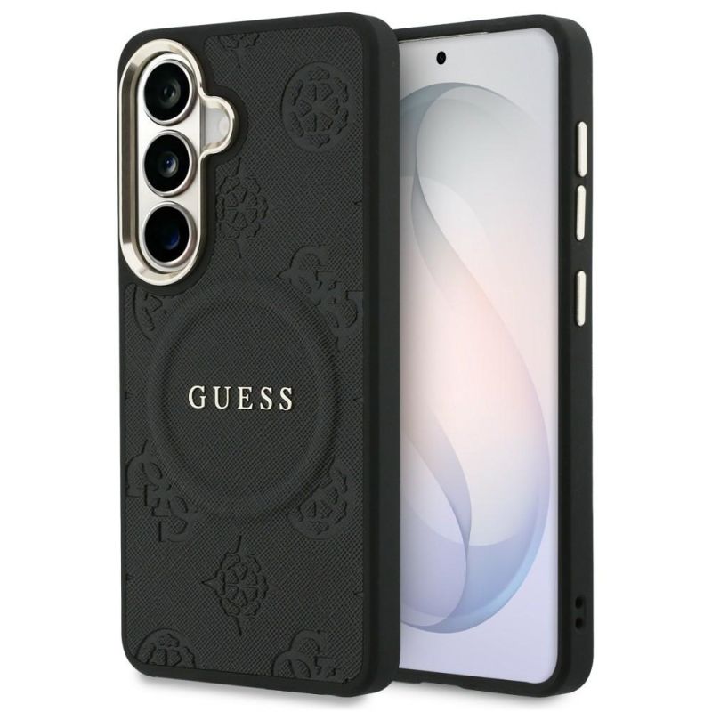 Husa pentru Samsung Galaxy S26 - Guess Saffiano Peony Embossed Ring MagSafe (GUHMS26SPSAMSECK) - Black
