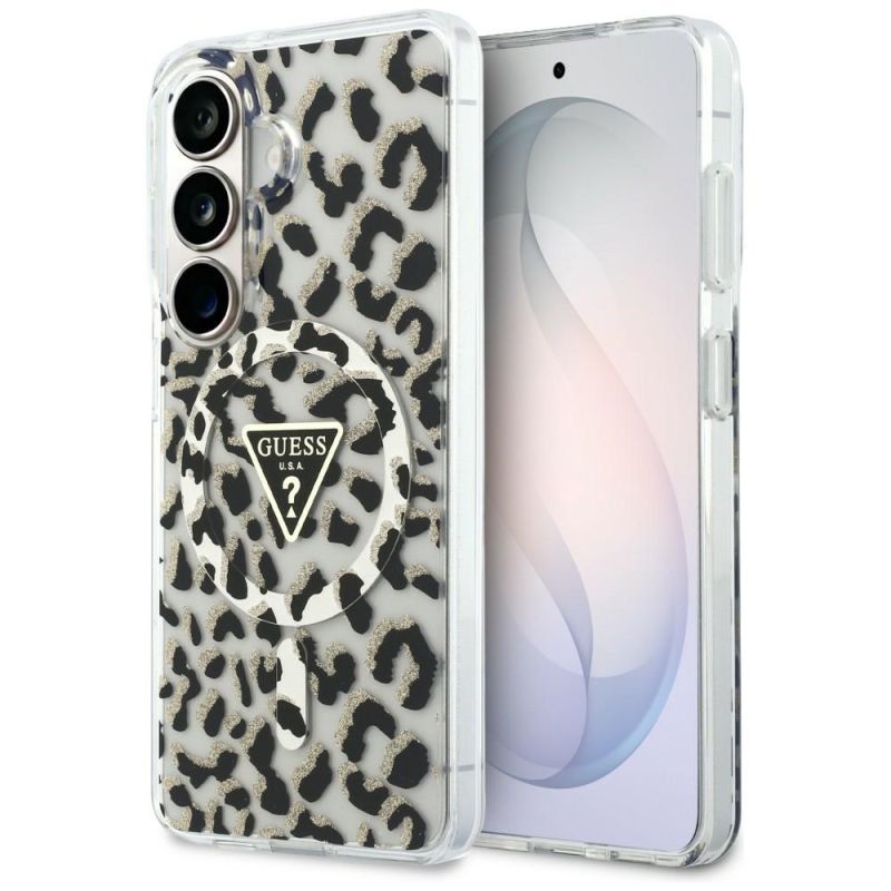 Husa pentru Samsung Galaxy S26 - Guess IML Leopard Print Triangle MagSafe (GUHMS26SHLEGTGLK) - Black