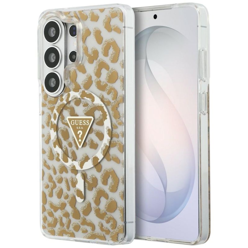 Husa pentru Samsung Galaxy S26 Ultra - Guess IML Leopard Print Triangle MagSafe (GUHMS26LHLEGTGLW) - Brown