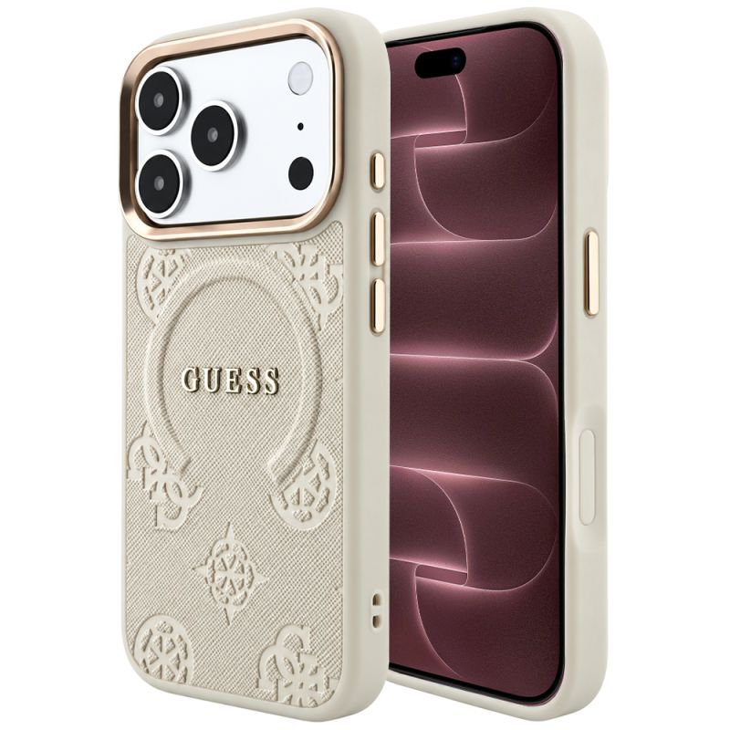 Husa pentru iPhone 18 Pro Max / iPhone 17 Pro Max - Guess Saffiano Peony & Ring MagSafe (GUHMP18XPSAMSECE) - Beige