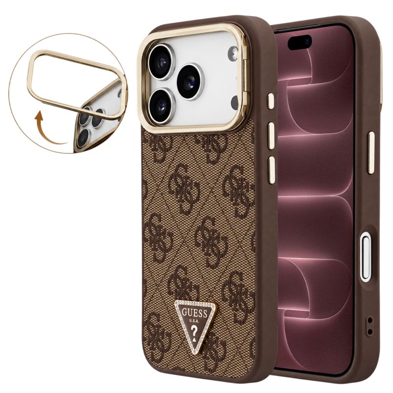 Husa pentru iPhone 18 Pro Max / iPhone 17 Pro Max - Guess Hardcase 4G Triangle Logo & Stand Camera MagSafe (GUHMP18XPCS4GPTW) - Brown