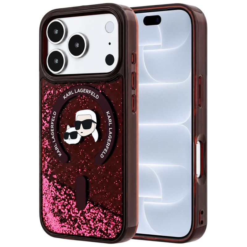 Husa pentru iPhone 18 Pro / iPhone 17 Pro - Karl Lagerfeld Liquid Glitter KC Heads MagSafe (KLHMP18LLGKCSGR) - Burgundy