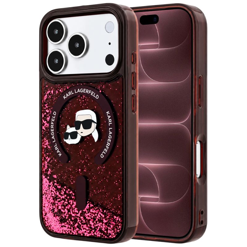 Husa pentru iPhone 18 Pro Max / iPhone 17 Pro Max - Karl Lagerfeld Liquid Glitter KC Heads MagSafe (KLHMP18XLGKCSGR) - Burgundy