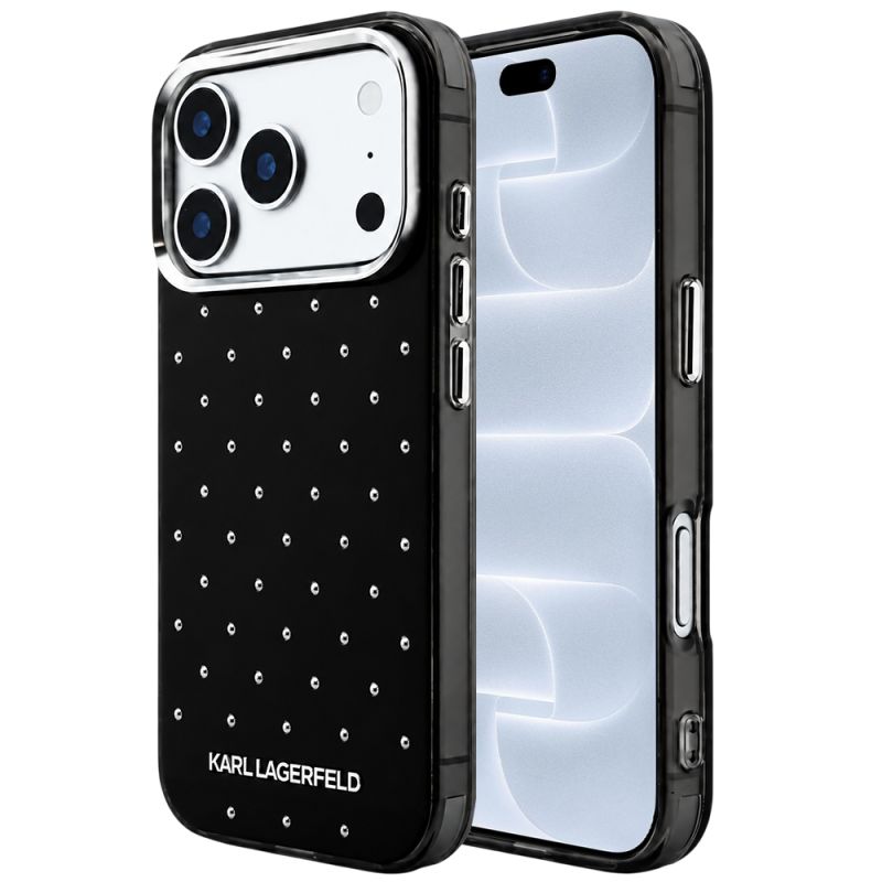 Husa pentru iPhone 18 Pro / iPhone 17 Pro - Karl Lagerfeld IML Rhinestones and Electroplated Logo (KLHCP18L6HCRDKLK) - Black