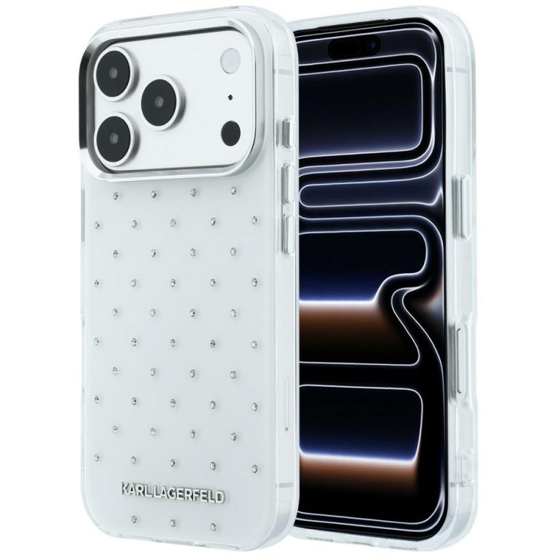 Husa pentru iPhone 18 Pro Max / iPhone 17 Pro Max - Karl Lagerfeld IML Rhinestones and Electroplated Logo (KLHCP18X6HCRDKLH) - White