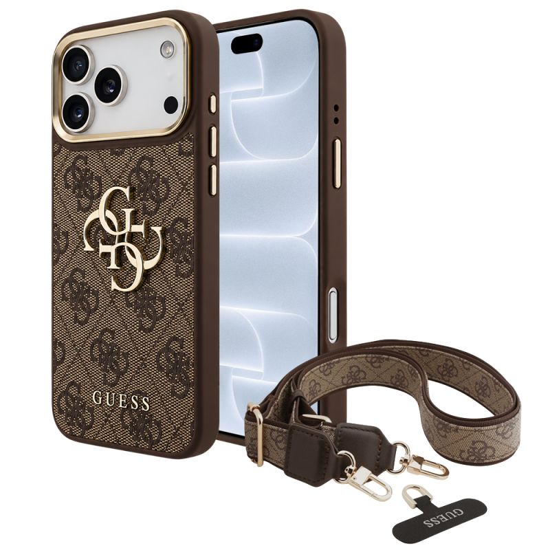 Husa pentru iPhone 18 Pro / iPhone 17 Pro - Guess Big 4G Classic Logo & Big Strap Metal Buttons (GUHCP18LP4G4BCSW) - Brown