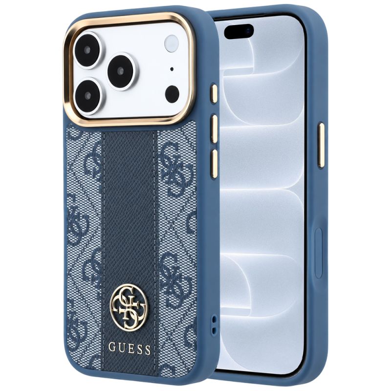Husa pentru iPhone 18 Pro / iPhone 17 Pro - Guess Leather 4G Stripe Round Classic Logo MagSafe (GUHMP18L6P4G4RCB) - Blue