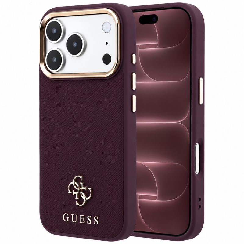 Husa pentru iPhone 18 Pro Max / iPhone 17 Pro Max - Guess Saffiano Small 4G Classic MagSafe (GUHMP18X6PSA4DMU) - Burgundy