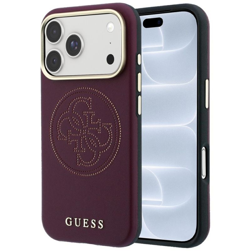 Husa pentru iPhone 18 Pro / iPhone 17 Pro - Guess Leather Perforated 4G MagSafe (GUHMP18L6PS4SRGU) - Burgundy