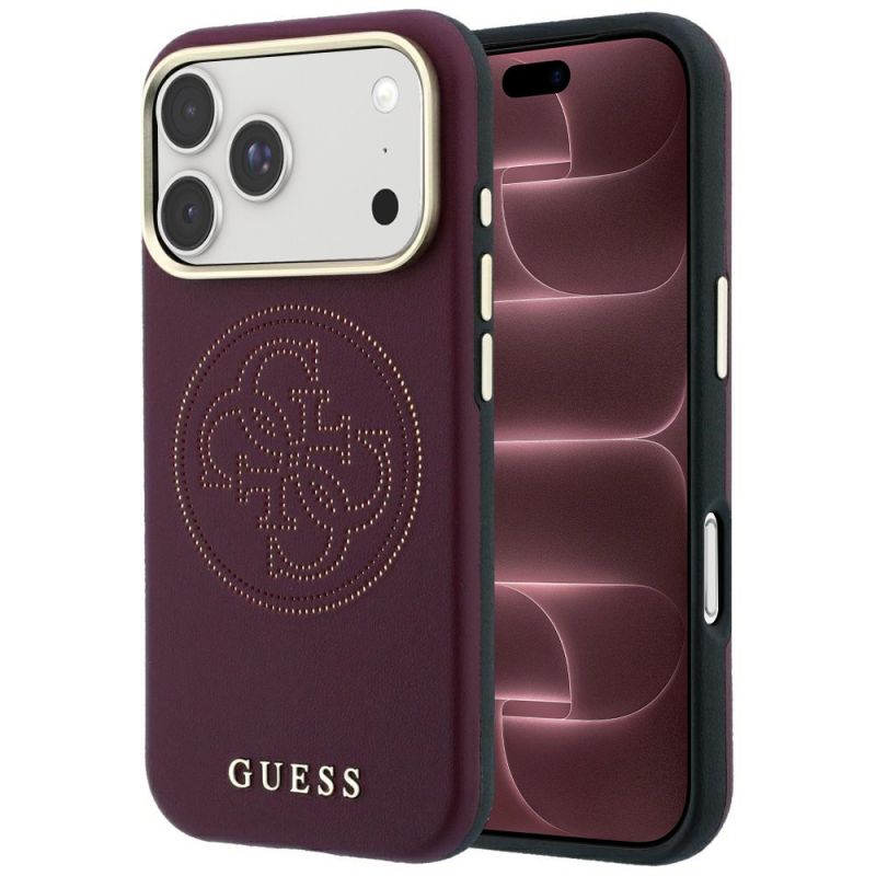 Husa pentru iPhone 18 Pro Max / iPhone 17 Pro Max - Guess Leather Perforated 4G MagSafe (GUHMP18X6PS4SRGU) - Burgundy
