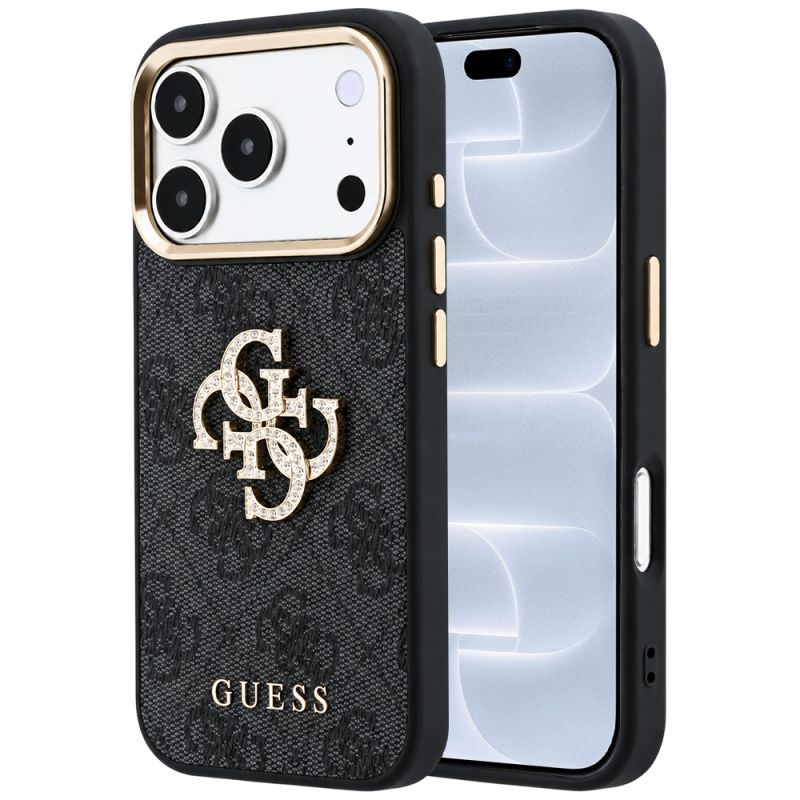 Husa pentru iPhone 18 Pro / iPhone 17 Pro - Guess Leather 4G Big Strass Logo (GUHCP18L6P4DSMLK) - Black