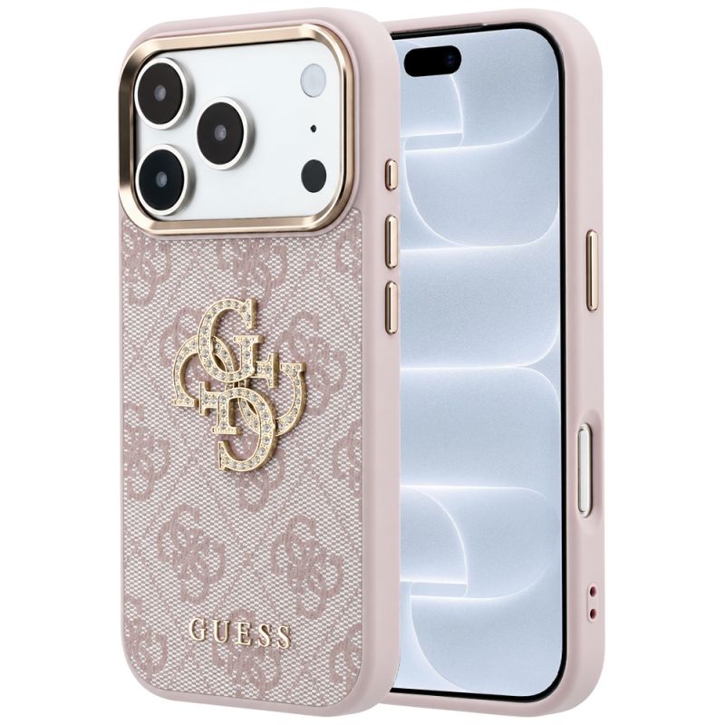 Husa pentru iPhone 18 Pro / iPhone 17 Pro - Guess Hardcase 4G Big Strass Logo (GUHCP18L6P4DSMLP) - Pink