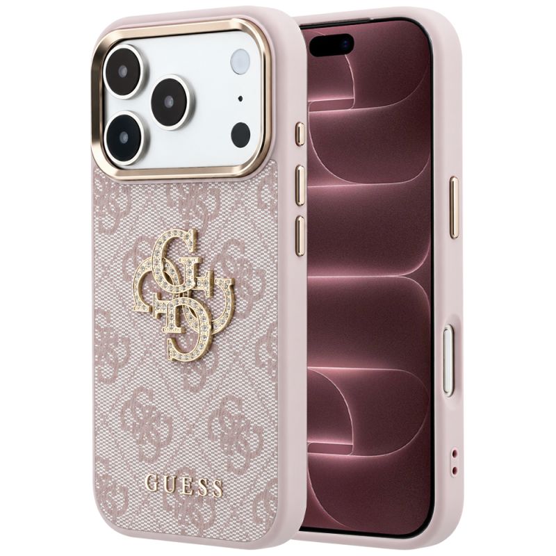 Husa pentru iPhone 18 Pro Max / iPhone 17 Pro Max - Guess Leather 4G Big Strass Logo (GUHCP18X6P4DSMLP) - Pink