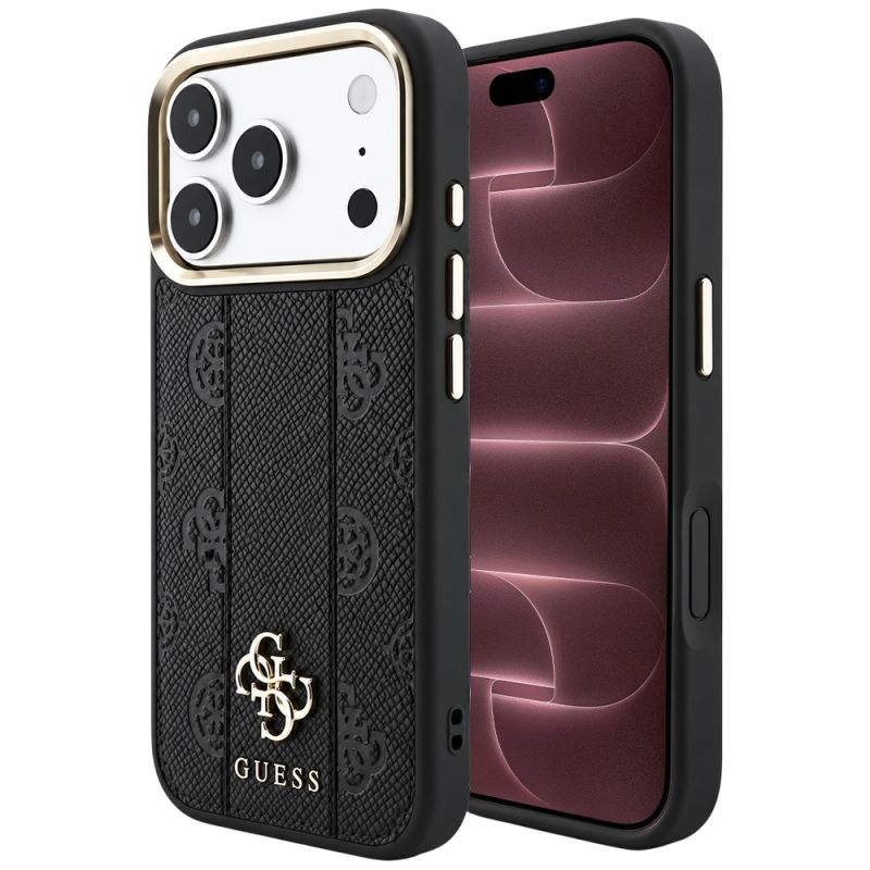 Husa pentru iPhone 18 Pro Max / iPhone 17 Pro Max - Guess Leather Stripe Peony 4G MagSafe (GUHMP18X6PGSU4EK) - Black