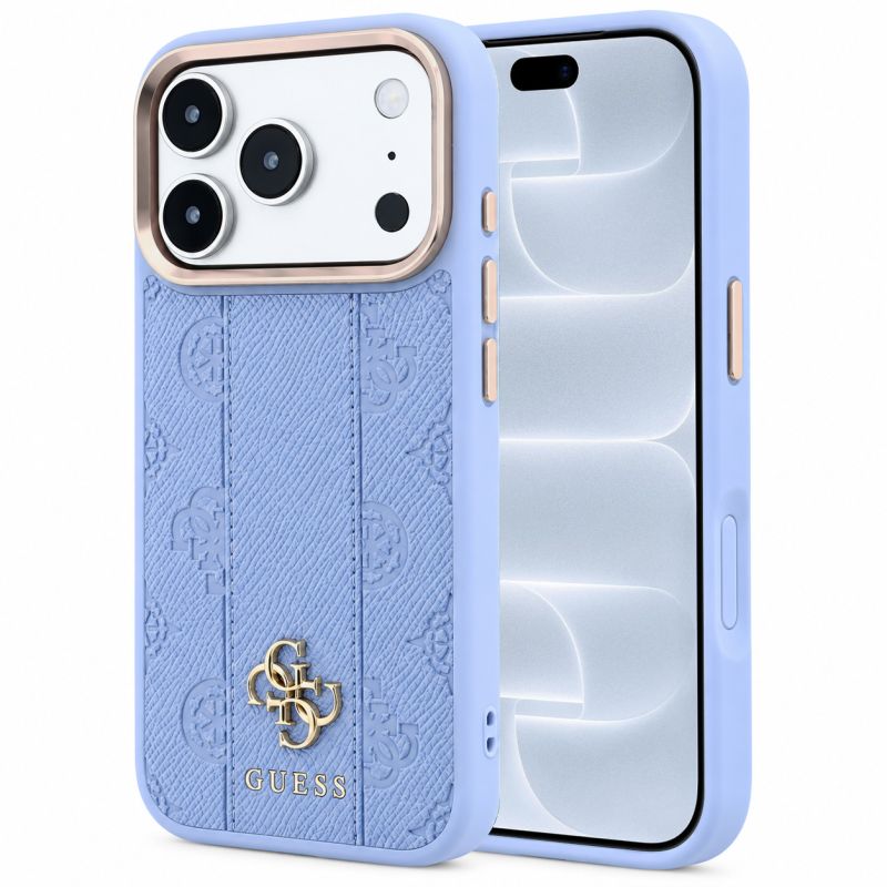 Husa pentru iPhone 18 Pro / iPhone 17 Pro - Guess Leather Stripe Peony 4G MagSafe (GUHMP18L6PGSU4EB) - Light Blue