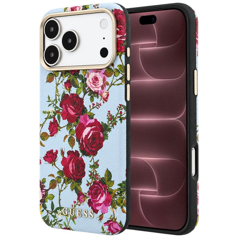 Husa pentru iPhone 18 Pro Max / iPhone 17 Pro Max - Guess Blossom Roses Print MagSafe (GUHMP18X6PWGTBEB) - Light Blue
