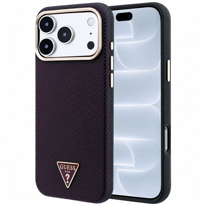 Husa pentru iPhone 18 Pro / iPhone 17 Pro - Guess Kevlar Triangle Logo MagSafe (GUHMP18L6PWKSGTU) - Burgundy