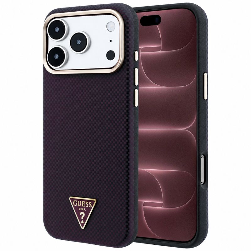Husa pentru iPhone 18 Pro Max / iPhone 17 Pro Max - Guess Kevlar Triangle Logo MagSafe (GUHMP18X6PWKSGTU) - Burgundy