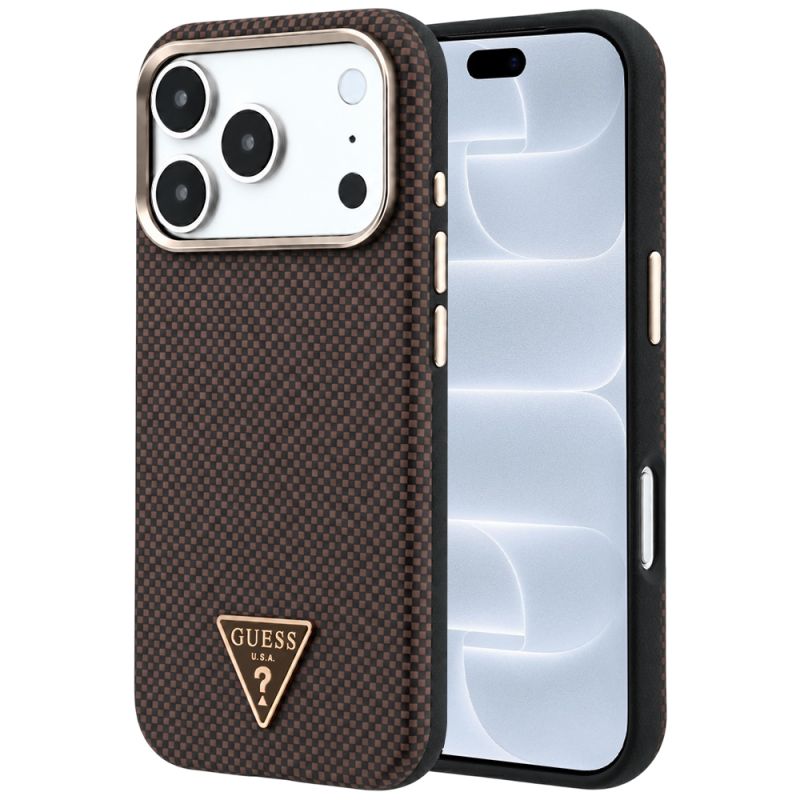 Husa pentru iPhone 18 Pro / iPhone 17 Pro - Guess Kevlar Triangle Logo MagSafe (GUHMP18L6PWKSGTW) - Brown