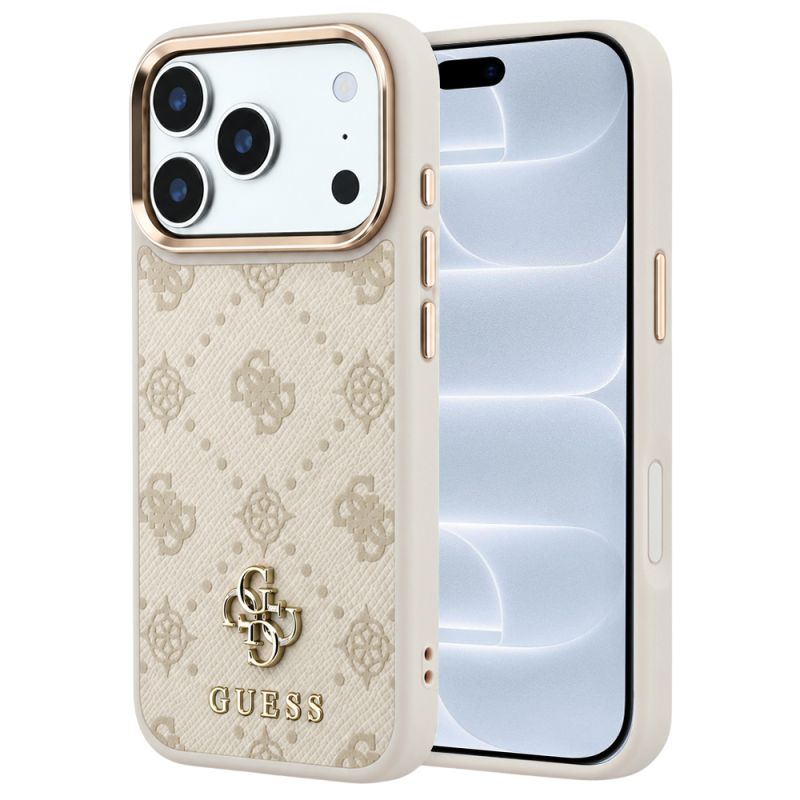 Husa pentru iPhone 18 Pro / iPhone 17 Pro - Guess Peony 4G Small Logo MagSafe (GUHMP18L6PGS4NPE) - Beige