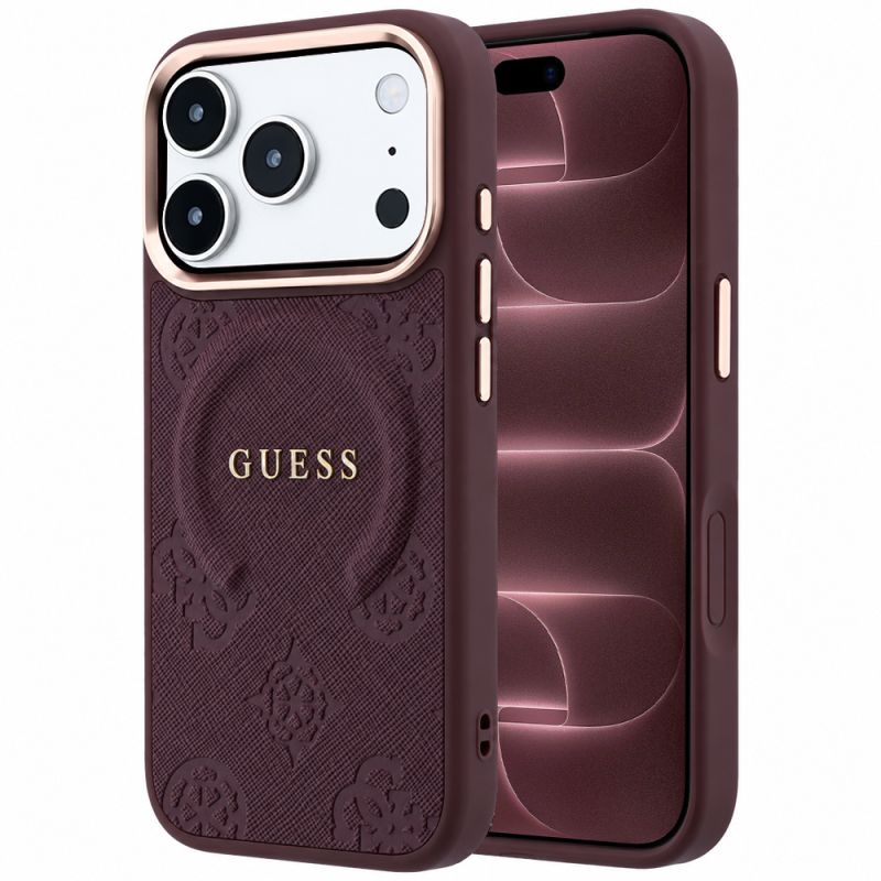 Husa pentru iPhone 18 Pro Max / iPhone 17 Pro Max - Guess Saffiano Peony & Ring MagSafe (GUHMP18XPSAMSECU) - Burgundy