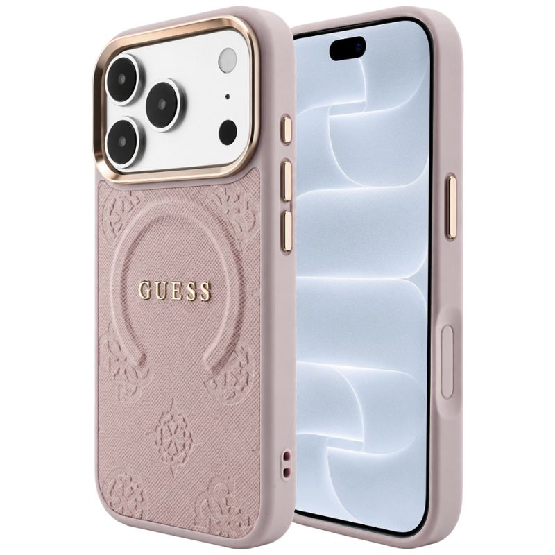 Husa pentru iPhone 18 Pro / iPhone 17 Pro - Guess Saffiano Peony & Ring MagSafe (GUHMP18LPSAMSECP) - Pink
