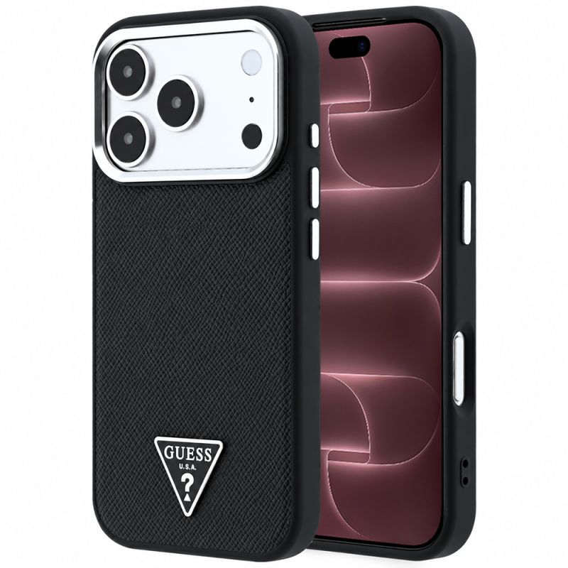 Husa pentru iPhone 18 Pro Max / iPhone 17 Pro Max - Guess Grained Triangle Logo MagSafe (GUHMP18XPGSMTLSK) - Black