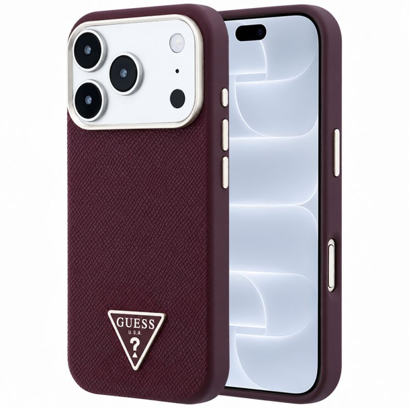 Husa pentru iPhone 18 Pro / iPhone 17 Pro - Guess Grained Triangle Logo MagSafe (GUHMP18LPGSMTLSU) - Burgundy