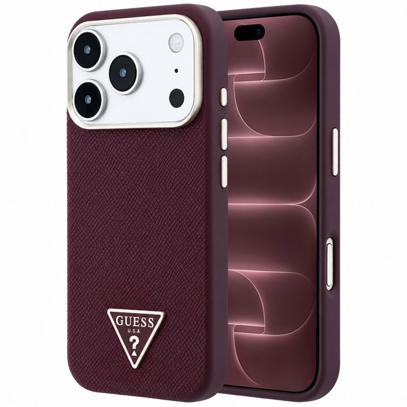 Husa pentru iPhone 18 Pro Max / iPhone 17 Pro Max - Guess Grained Triangle Logo MagSafe (GUHMP18XPGSMTLSU) - Burgundy