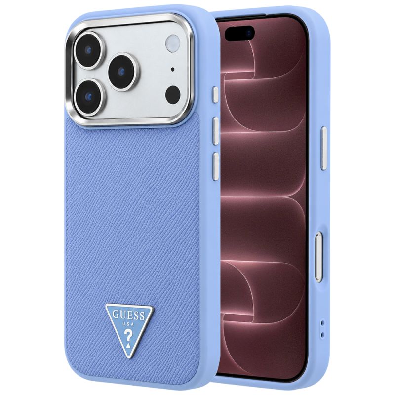 Husa pentru iPhone 18 Pro Max / iPhone 17 Pro Max - Guess Grained Triangle Logo MagSafe (GUHMP18XPGSMTLSB) - Light Blue