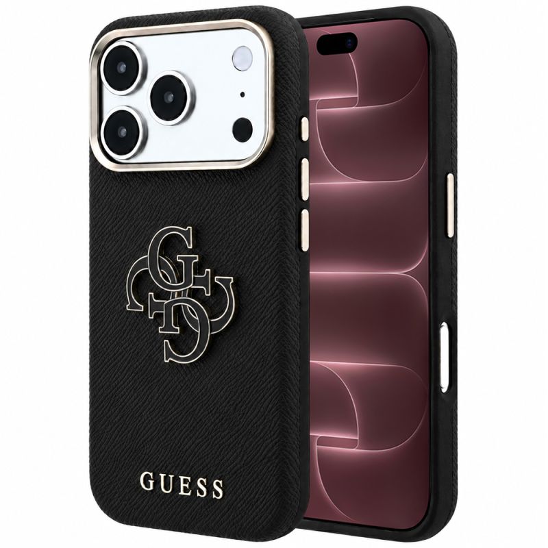 Husa pentru iPhone 18 Pro Max / iPhone 17 Pro Max - Guess Grained Leather and Big Resin Logo (GUHCP18X6PSS4RGK) - Black
