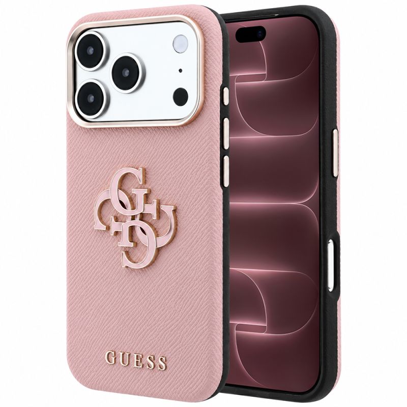 Husa pentru iPhone 18 Pro Max / iPhone 17 Pro Max - Guess Grained Leather and Big Resin Logo (GUHCP18X6PSS4RGP) - Pink