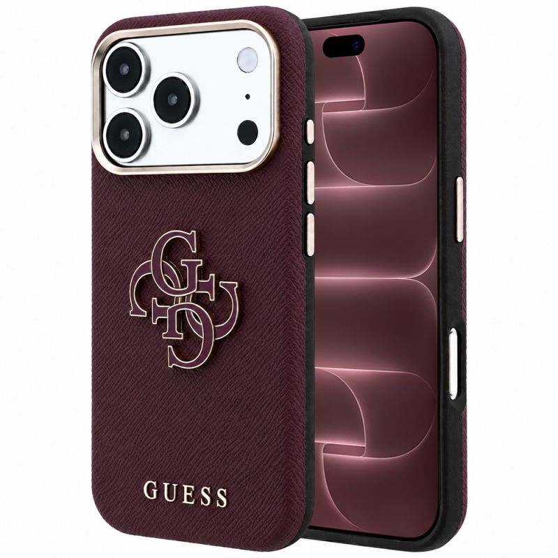 Husa pentru iPhone 18 Pro Max / iPhone 17 Pro Max - Guess Grained Leather and Big Resin Logo (GUHCP18X6PSS4RGU) - Burgundy
