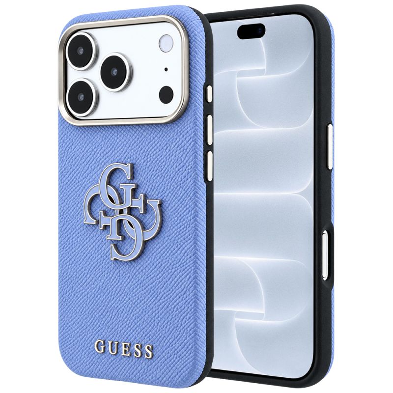 Husa pentru iPhone 18 Pro / iPhone 17 Pro - Guess Grained Leather and Big Resin Logo (GUHCP18L6PSS4RGB) - Light Blue