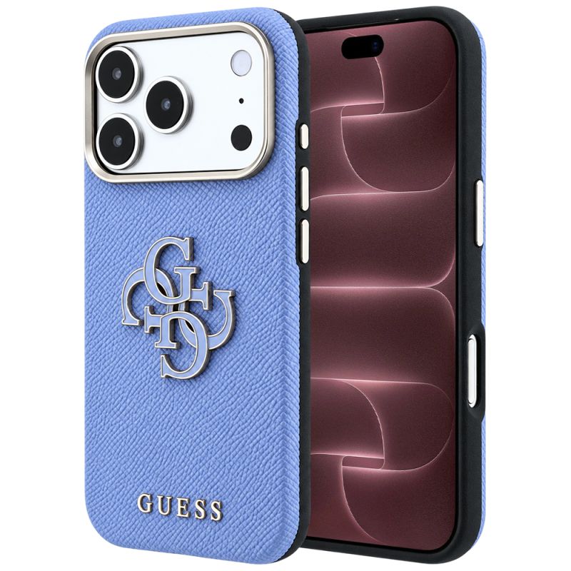 Husa pentru iPhone 18 Pro Max / iPhone 17 Pro Max - Guess Grained Leather and Big Resin Logo (GUHCP18X6PSS4RGB) - Light Blue