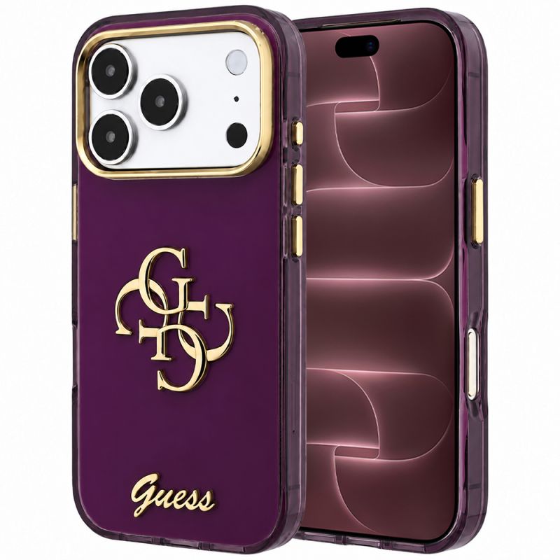 Husa pentru iPhone 18 Pro Max / iPhone 17 Pro Max - Guess IML 4G Script Metal (GUHCP18X5HC4MLSU) - Burgundy