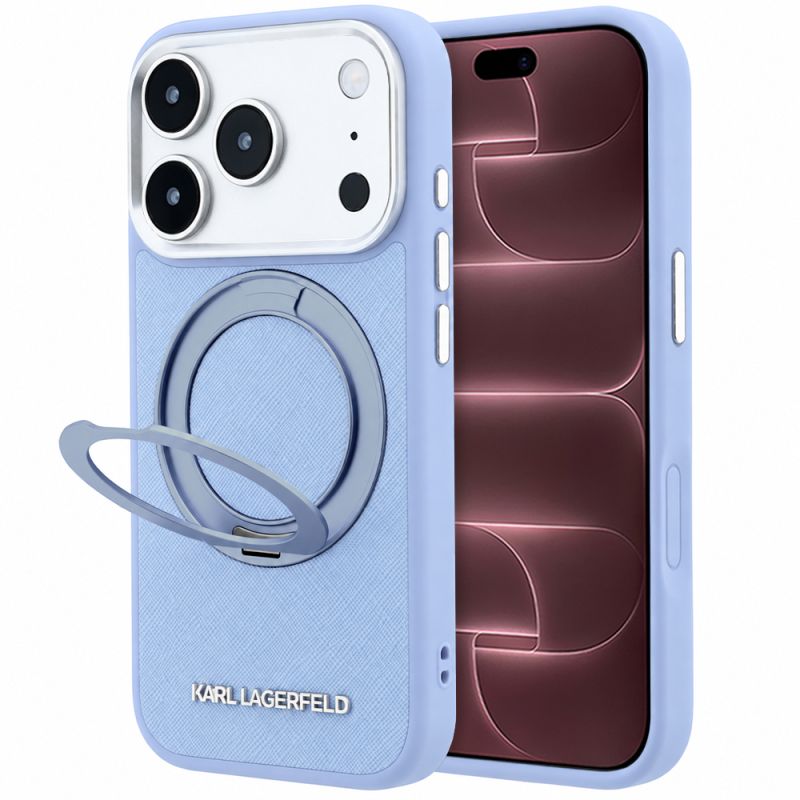 Husa pentru iPhone 18 Pro Max / iPhone 17 Pro Max - Karl Lagerfeld Ring Stand 360 Saffiano MagSafe (KLHMP18X6PSARSKMB) - Light Blue