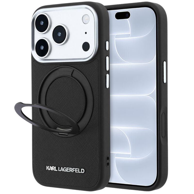 Husa pentru iPhone 18 Pro / iPhone 17 Pro - Karl Lagerfeld Ring Stand 360 Saffiano MagSafe (KLHMP18L6PSARSKMK) - Black
