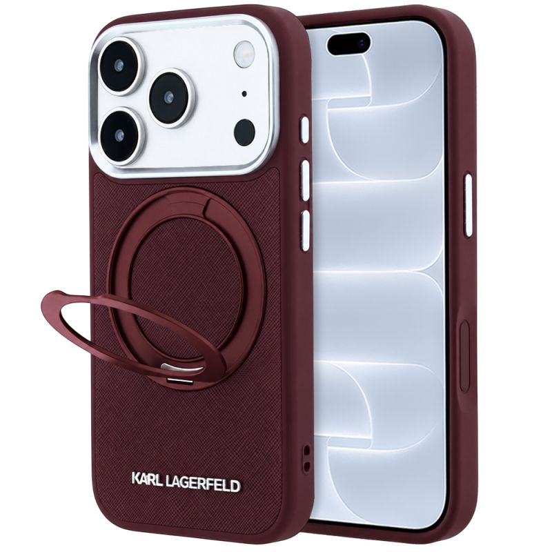 Husa pentru iPhone 18 Pro / iPhone 17 Pro - Karl Lagerfeld Ring Stand 360 Saffiano MagSafe (KLHMP18L6PSARSKMR) - Burgundy