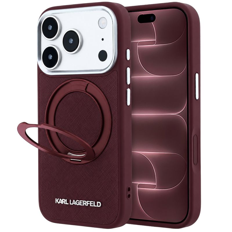 Husa pentru iPhone 18 Pro Max / iPhone 17 Pro Max - Karl Lagerfeld Ring Stand 360 Saffiano MagSafe (KLHMP18X6PSARSKMR) - Burgundy
