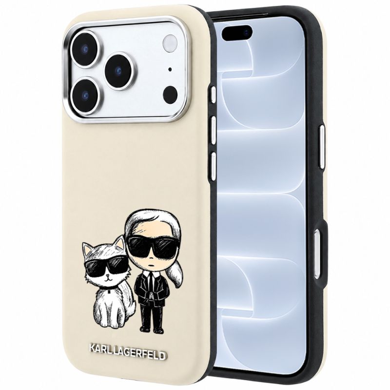 Husa iPhone 18 Pro / iPhone 17 Pro - Karl Lagerfeld Smooth Leather KC Bodies Sketch MagSafe (KLHMP18L6PWKCIDE) - Beige