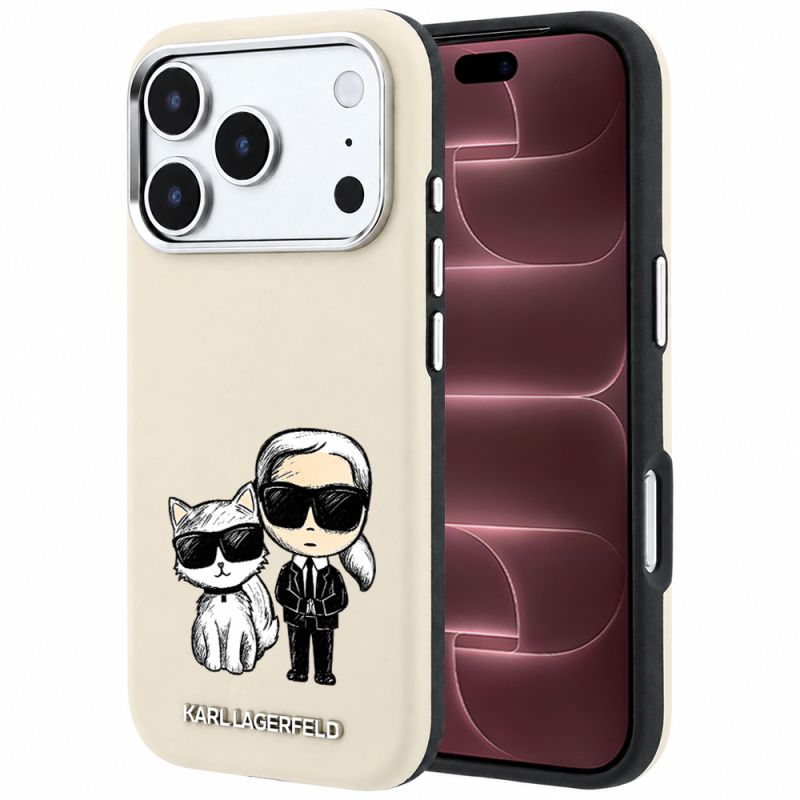 Husa iPhone 18 Pro Max / iPhone 17 Pro Max - Karl Lagerfeld Smooth Leather KC Bodies Sketch MagSafe (KLHMP18X6PWKCIDE) - Beige