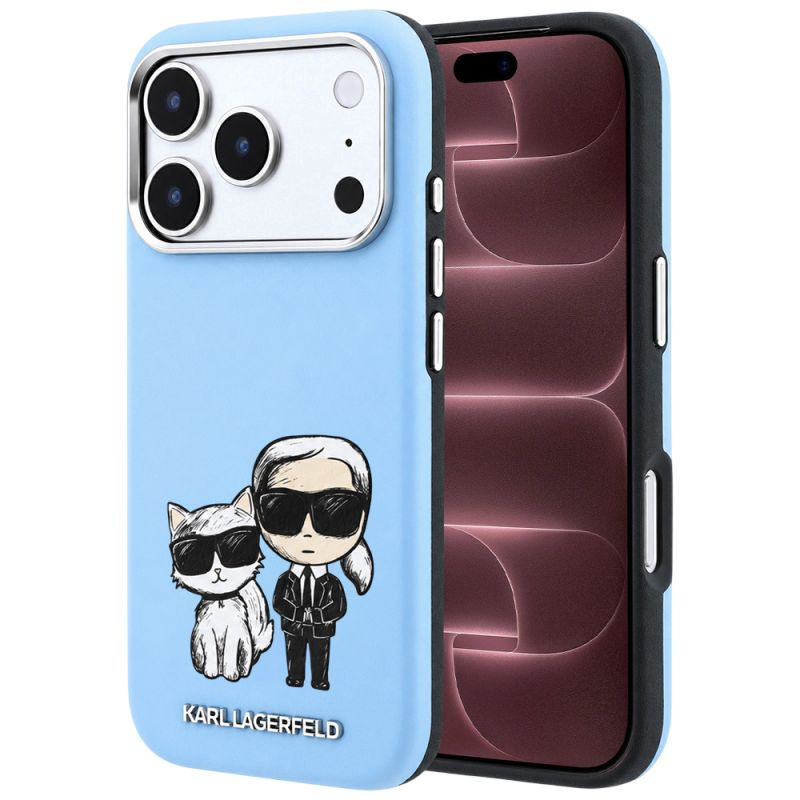 Husa iPhone 18 Pro Max / iPhone 17 Pro Max - Karl Lagerfeld Smooth Leather KC Bodies Sketch MagSafe (KLHMP18X6PWKCIDB) - Light Blue