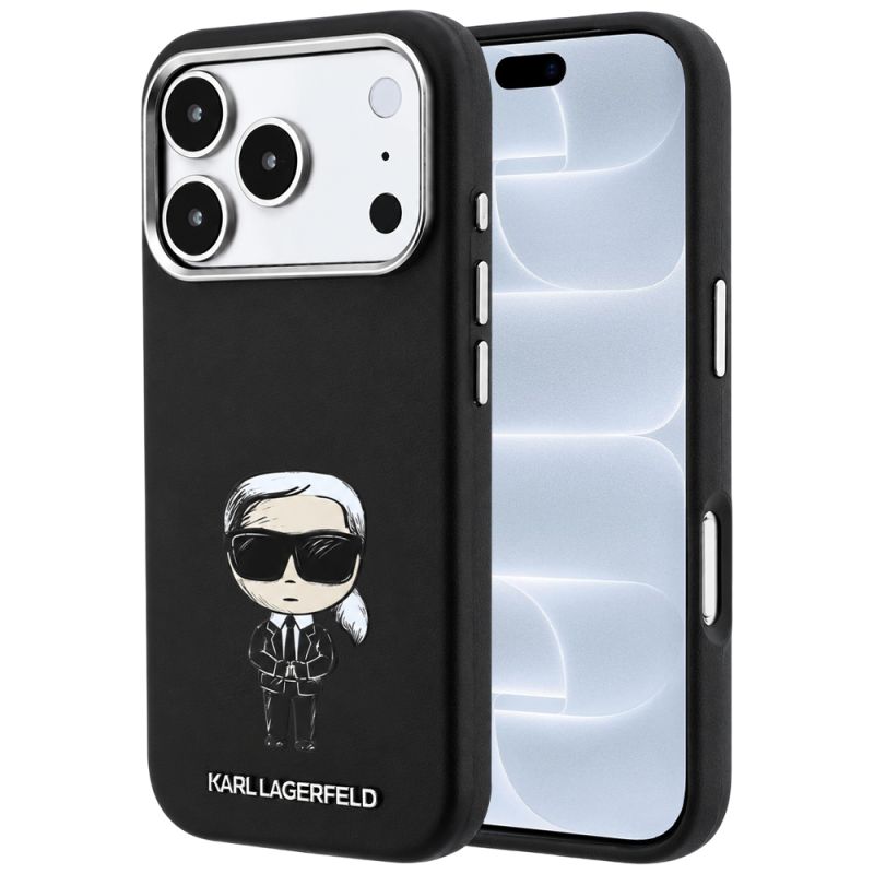 Husa iPhone 18 Pro / iPhone 17 Pro - Karl Lagerfeld Smooth Leather Ikonik Sketch MagSafe (KLHMP18L6PWKIKDK) - Black