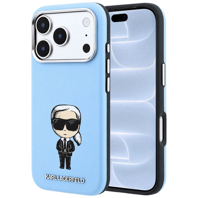 Husa iPhone 18 Pro / iPhone 17 Pro - Karl Lagerfeld Smooth Leather Ikonik Sketch MagSafe (KLHMP18L6PWKIKDB) - Light Blue