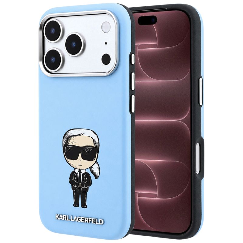 Husa iPhone 18 Pro Max / iPhone 17 Pro Max - Karl Lagerfeld Smooth Leather Ikonik Sketch MagSafe (KLHMP18X6PWKIKDB) - Light Blue