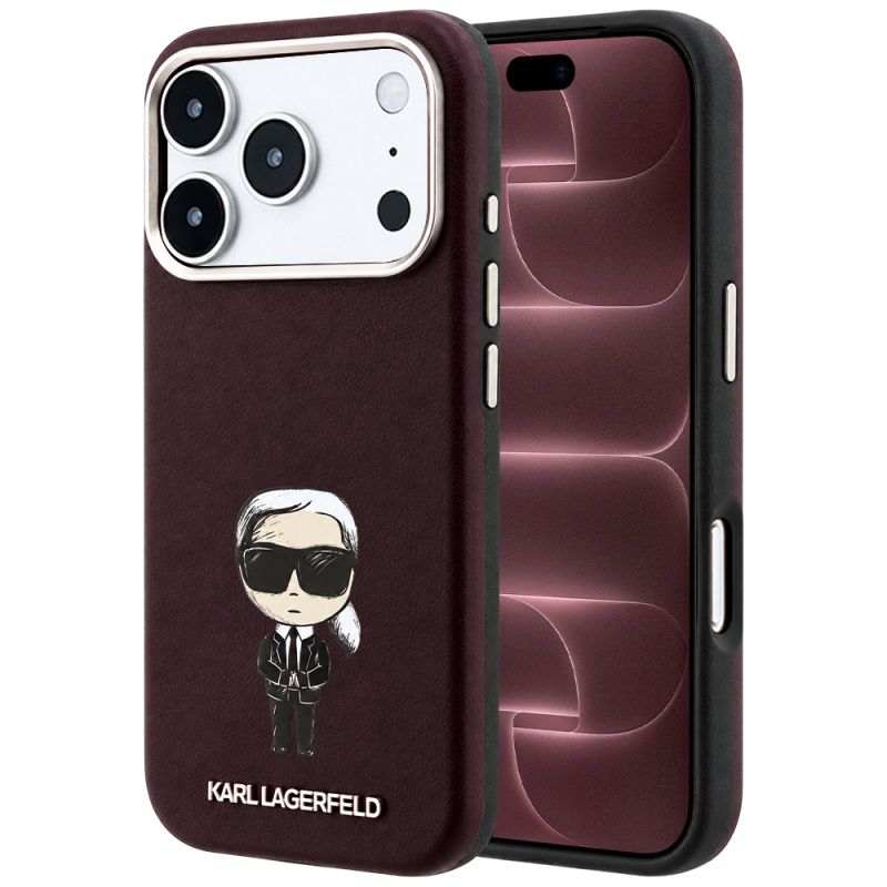 Husa iPhone 18 Pro Max - Karl Lagerfeld Smooth Leather Ikonik Sketch MagSafe (KLHMP18X6PWKIKDR) - Burgundy