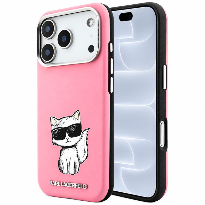 Husa iPhone 18 Pro / iPhone 17 Pro - Karl Lagerfeld Smooth Leather Choupette Sketch MagSafe (KLHMP18L6PWCIKDP) - Pink