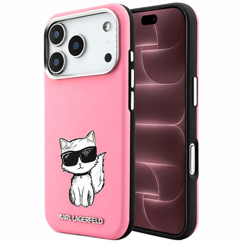 Husa iPhone 18 Pro Max / iPhone 17 Pro Max - Karl Lagerfeld Smooth Leather Choupette Sketch MagSafe (KLHMP18X6PWCIKDP) - Pink