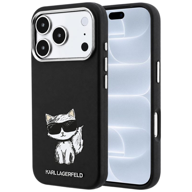 Husa iPhone 18 Pro / iPhone 17 Pro - Karl Lagerfeld Smooth Leather Choupette Sketch MagSafe (KLHMP18L6PWCIKDK) - Black